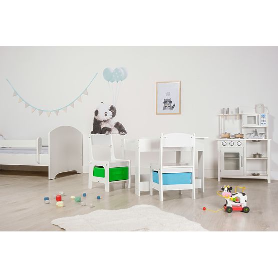 Kindertisch mit Stühlen Ourbaby mit blauer und grüner Box