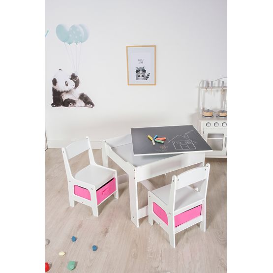 Ourbaby Kindertisch mit Stühlen und rosa Boxen