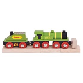 Bigjigs Rail Grüne Lokomotive mit Tender + 3 Schienen, Bigjigs Rail