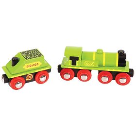 Bigjigs Rail Grüne Lokomotive mit Tender + 3 Schienen, Bigjigs Rail