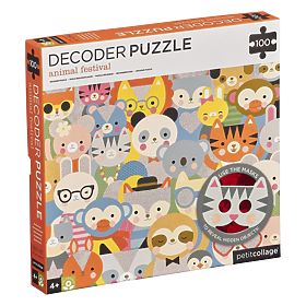 Petit Collage Puzzle Tiere 100 Teile mit 3D-Brille, Petit Collage